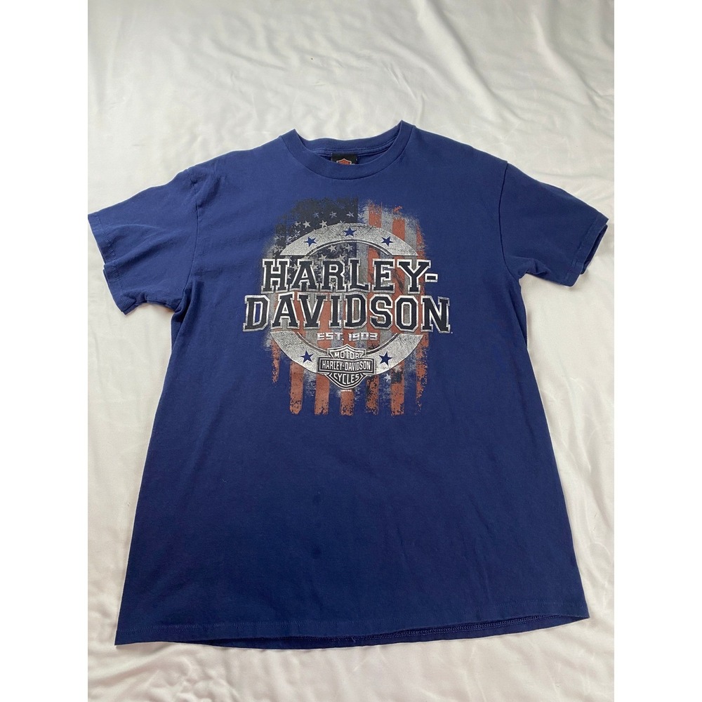 Harley‎ Davidson Las Vegas Nevada T-Shirt Mens Large Blue American Flag Graphic